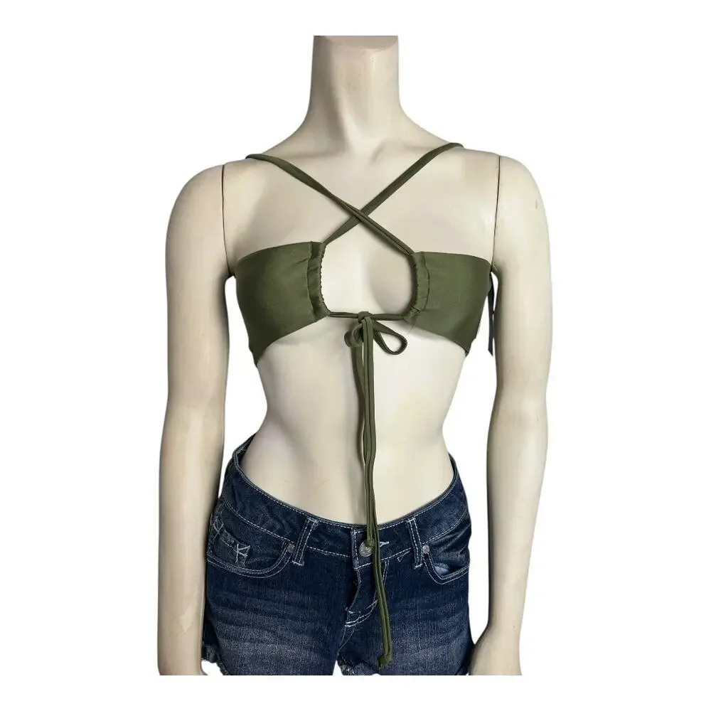 New H&M Green Bikini Top Swim Beach Festival Summer Cruise NWT